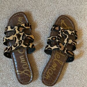 Sam Edelman Leopard Print Leather Slide Sandals - Brown/Tan/Black